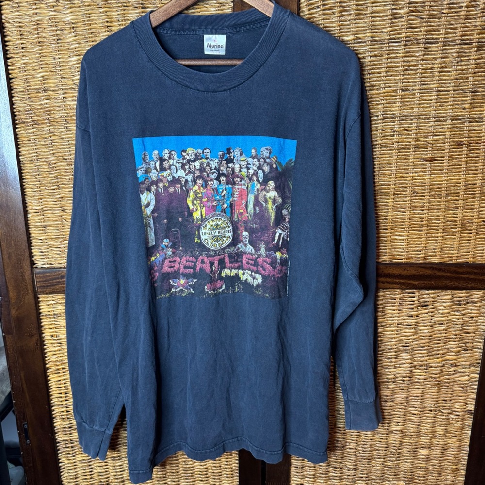 Vintage 1997 The Beatles Sgt Pepper Long Sleeve Shirt Murina Faded Black XL USA